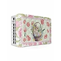 Air Conditioner Cover AC Cover Easter Bunny Rabbit Eggs Tulip in Basket Spring Flowers Indoor Window Air Conditioner Covers Adjustable AC Covers for Inside Double Insulation 17x13x3.5 Inch