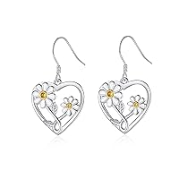 Silver Sunflower Heart Earrings for Women Silver Sunflower/Daisy Heart Dangle Earrings Valentines Mothers Day Christmas Gifts Sunflowers Daisy Heart Dangle Earrings Jewelry for Girls