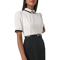 Karl Lagerfeld Paris Women's Belted Color Bloack Collared Dress