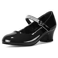 K KomForme Girl Mary Jane Shoes with Low Heel Rhinestones Princess Flats Dress Pump Shoes for Little Kid/Big Kid