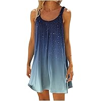 Juniors Sleeveless Dresses Loose Fit Dresses for Women Crewneck Beach Hawaiian Ruched Midi Fall Summer Dresses 2024