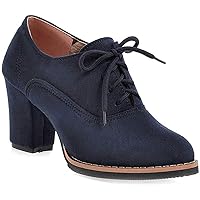 Womens Vintage Lace Up Pump Oxfords Shoes Wingtip Brogue Mid Heel Faux Suede School Dress Shoes