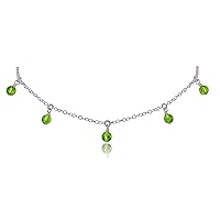 22 inch Long Solid 925 Sterling Silver Chain with 4 mm Round Smooth Peridot Beads Silver Plated Chain Necklace for Women, Girls & Teens.