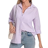 Women's Dressy Casual Tops Business Work Blouses Boho Clothes Button Down Shirts 2024 Summer Cute Petal Sleeve Tshirt (Floral Light Khaki,Large) Cotton Linen Shirt