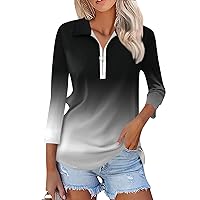Log in, Summer Tops for Women 2024 Trendy Henley Tunic Tops Zip Up T-Shirts V-Neck Dressy Casual Blouses Loose Fit Pullover Plus Size Fashion Spring Long Sleeve Shirts Clothes(I Black,X-Large)
