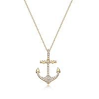 MEVECCO Gold Dainty Opal Necklace 18K Gold Plated Anchor Pendant Necklace Minimalist Handmade Bar Chain Necklace Gift for Her