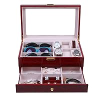 Watch Jewelry Box Watch Sunglasses Display Case Organizer Double-La Glas Top Jewelry Storage Box