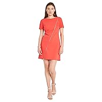 Donna Morgan Women's Short Sleeve Scuba Crepe Dress with Zipper Detail