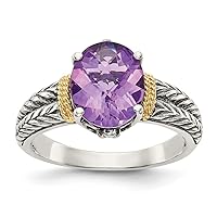 925 Sterling Silver Polished With 14k Amethyst Ring Jewelry for Women - Ring Size Options: 6 7 8