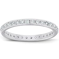 Pompeii3 10k White Gold 1/2 Ct T.W. Round-Cut Natural Diamond Ring Women's Eternity Wedding Anniversary Prong Set High Polished Stackable Band
