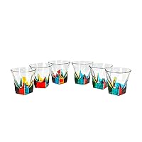 Italian Crystal Fusion Shot Glasses, Set of 6, 2 oz Glasses, Heavy Base, Small Whiskey Shot Glass for Vodka, Tequila, Espresso, Spirits & Liquors, Hand-painted, Made In Italy