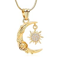 Cremation Jewelry Crescent Sun and Moon Urn Necklaces for Ashes Crescent Moon Rose Cremation Jewelry for Women Men Memorial Human Ashes Pendant
