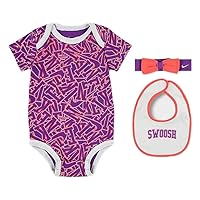 Nike Baby's Bodysuit, Hat and Booties 3 Piece Set (Purple/White, 0-6 Months)