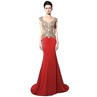 Womens Long Beading Mermaid Formal Prom Evening Party Dresses Elegant Lace Applique Cocktail Gowns