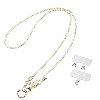 ELECOM Cell Phone Lanyard Shiny Braid & Gold Hooks with Strap Connected Sheet, Length Adjustable, Compatible with iPhone and Android, Beige P-STSDH2RGBE