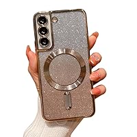 Electroplating Gradient Glitter Phone case with Magnetic Suction Function, Simple but not Too Cute, for Samsung Galaxy S23 S22 S21 S20 Ultra Plus Note20 Note10 Phone Case (Gold,S21 Plus)