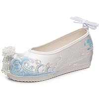 Womens Beautiful Pearls Flower Embroidery Wedge Pumps Shoes Lightweight Slip On Loafers Dancing Shoes
