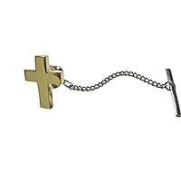 Gold Toned Thick Classic Religious Cross Tie Tack