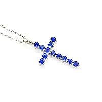 3 MM Round Cut Natural Blue Kyanite Holy Cross Pendant Necklace 925 Sterling Silver January Birthstone Kyanite Jewelry Engagement Gift For Girlfriend (PD-8477)