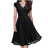 Fashion Women Lace Pacthword Casual Solid Dress V-Neck Sleeveless Dress