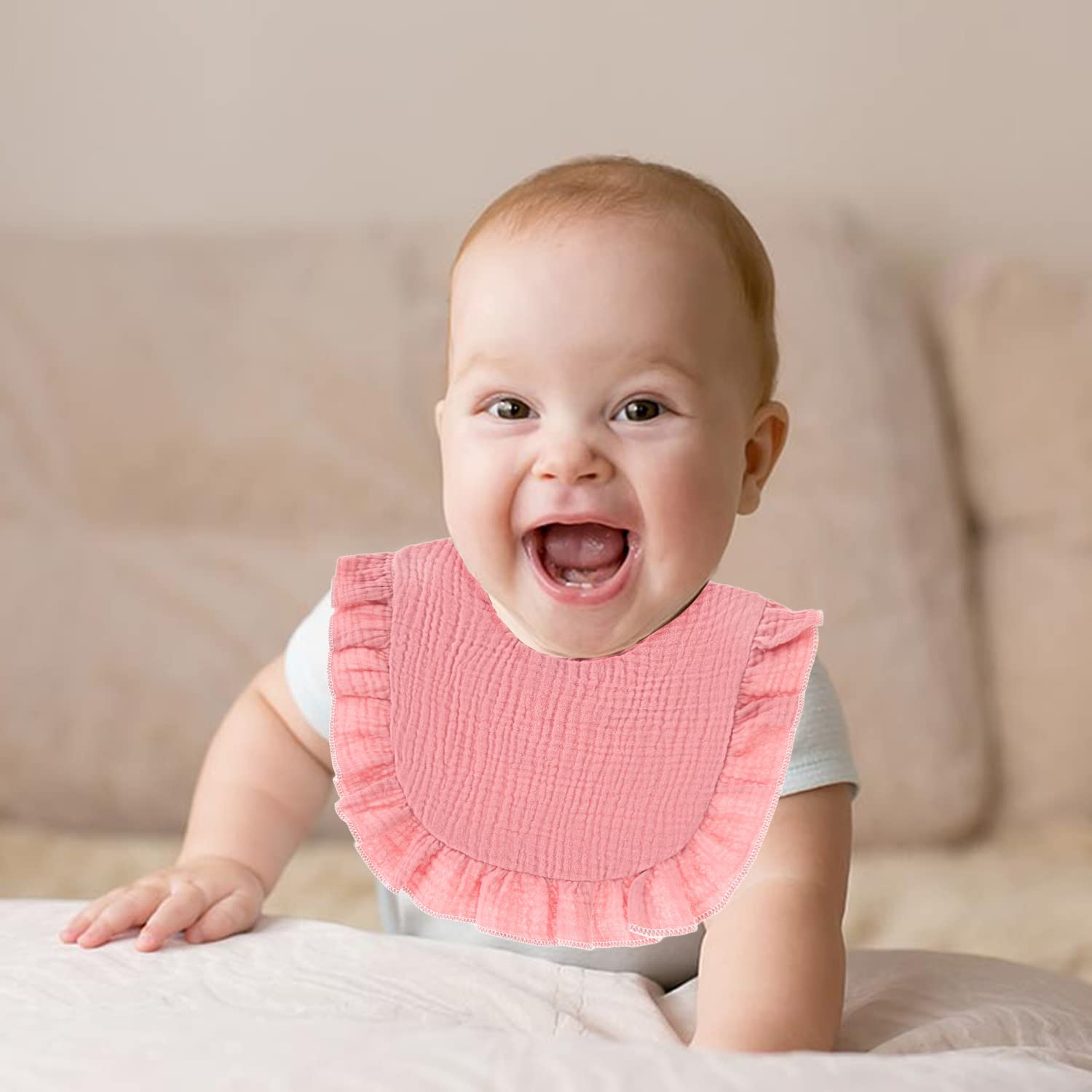 Mccotwe Muslin Baby Bibs Drool Teething Bibs Lap-shoulder Drool Cloths Bibs 4-Layer Organic Cotton for Girls Multi-Use Scarf