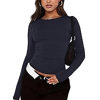 Womens Long Sleeve Shirts Basic Crop Tops Womens Summer Tops Casual Layering Slim Fitted Y2K Tops
