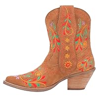 Dingo Womens Sugar Bug Floral Embroidery Round Toe Casual Boots Ankle Mid Heel 2-3