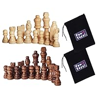 32 Count Wooden Chess Pieces Only with Storage Bags - Staunton Style Wood Chess Pieces for Chess Tournament. Compatible with Any Chess Set, Contains King, Queen and Other Chessmens
