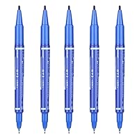 Tattoo Skin Scribe Pen Dual-Tip Marker Piercing Marking Surgical Tattooing (5 Pack, Blue)