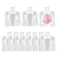 10 Pieces Refillable Empty Squeeze Pouches with Flip Cap Cosmetic Lotion Shampoo Liquid Plastic Spout Bags Travel Leak Proof Beauty Sample Pouch Squeezable Containers, 30ML