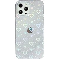 Caseative Love Heart Laser Bling Glitter Clear Soft Compatible with iPhone Case for Women Girls (Clear,iPhone 14 Pro)