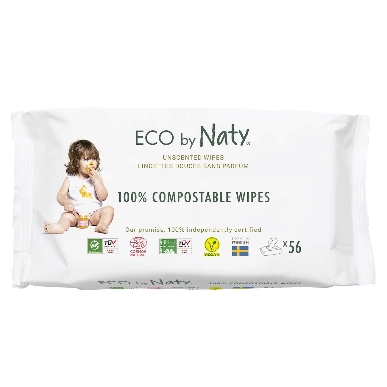 Eco by Naty Unscented Baby Wipes - 100% Compostable and Plant-Based Wipes, Good for Babies and Newborn Sensitive Skin (672 Count)