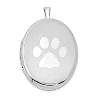 925 Sterling Silver Engravable Holds 2 photos Polished and satin 20mm Oval Satin and Polished Dog Cat Pet Paw Print Locket Jewelry Gifts for Women