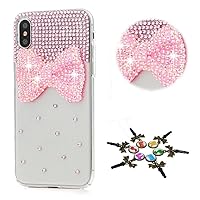 STENES Bling Case Compatible with iPhone 14 Pro Max Case - Stylish - 3D Handmade [Sparkle Series] Bling Bows Design Crystal Rhinestone Glitter Cover Case - Pink
