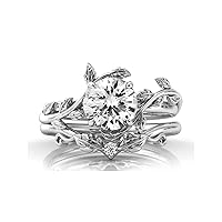 10K 14K 18K Gold Vintage Vine Gemstone Engagement Ring Set with Diamond for Women Leaf Design Birthstone Ring Set Twig Art Deco Gemstone Promise Ring Sets for Her