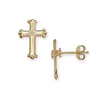 14k Yellow Gold Religious Faith Cross Stamping for boys or girls Earrings Measures 11x8mm
