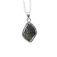 Raw Moldavite Necklace, Czech Republic Moldavite Pendant, Natural Moldavite Sterling Silver Necklace, Healing Moldavite Crystal Jewelry