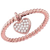 The Diamond Deal 10kt Rose Gold Womens Round Diamond Heart Dangle Rope Stackable Band Ring 1/10 Cttw