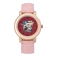 USA Flag 911 Patriot Day Women's Watches Classic Quartz Watch with Leather Strap Easy to Read Wrist Watch