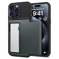 Spigen Slim Armor CS Designed for iPhone 15 Pro Max Case (2023), [Military-Grade Protection] [Card Holder] - Abyss Green