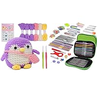 IMZAY Crochet Kit for Beginners with 110pcs Green Crochet Kit, Beginner Animal Crochet Kit, Cute Crochet Starter Kit with Crochet Hooks, Colored Yarns, Complete Crochet Set to Make Purple Penguin
