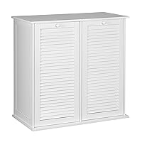 Household Essentials Tilt-Out Laundry Sorter Cabinet with Shutter Front, White, White Wood Shutter
