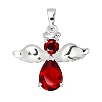 WithLoveSilver 925 Sterling Silver 12 Colours Birth Month Angel Wings Simulated Cubic Zirconia Pendant
