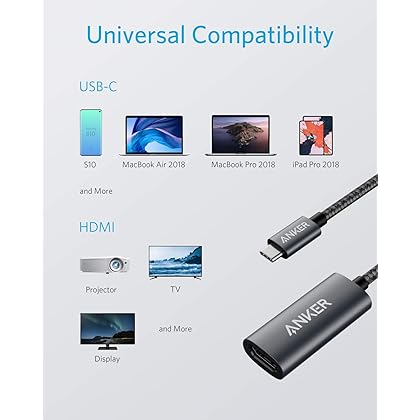 Anker USB C to HDMI Adapter (4K@60Hz), 310 USB-C Adapter (4K HDMI), Aluminum, Portable, for MacBook Pro, Air, iPad Pro, Pixelbook, XPS, Galaxy, and More