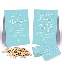 2 Rustic Baby Shower Games-Don't Say Baby And How Big Is Mommy's Belly Games,Fun Baby Shower Games for Adults,Baby Shower Decorations,2 Sign & 50 Mini Clothespins & 50 Cards Set-Z11