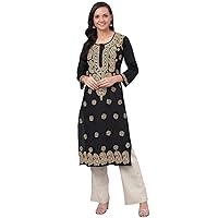 Ada Indian Hand Embroidered Chikankari Straight Cotton Kurti Kurta Tunic Dress for Women A188048
