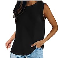 Womens Oversized Tank Tops Summer Crewneck Loose Fit Sleeveless Basic Tees Solid Color Soft Comfy Gym Lounge Shirts