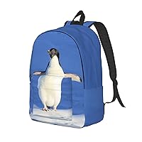 Canvas Backpack For Women Men Laptop Backpack Cute Penguin Travel Daypack Lightweight Casual Backpack