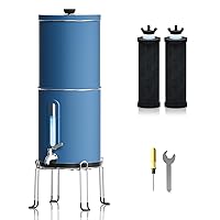 Purewell 2.25G Gravity Water Filter System with Water Level Window, 3-Stage 0.01μm Ultra-Filtration Stainless Steel Countertop System with 2 Filters and Stand, Reduce 99% Chlorine, PW-KS