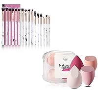 Makeup Brushes Set DUAIU 16Pcs Eyeshadow Brushes and 4Pcs Makeup Sponge with Pink Cosmetic Bag
